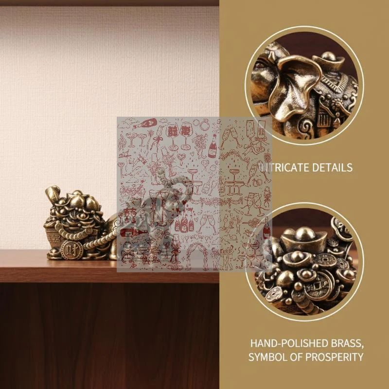 Brass Ornament Treasure Bowl Elephant Pulling Cart Home Craft Living Room Gift Decoration