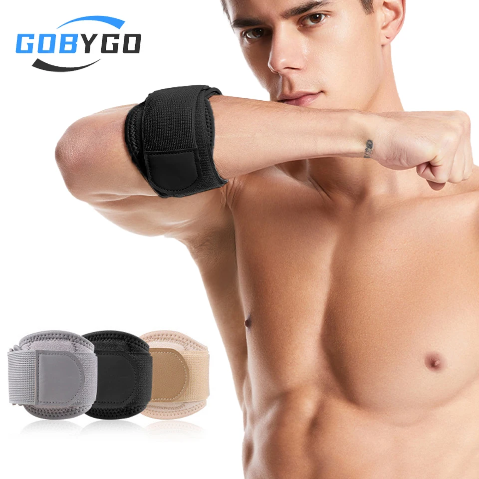 GOBYGO 1Pcs Breathable Tennis Elbow Brace Adjustable Tennis Golf Elbow Forearm Brace Strap Compression Pad Relieves tendonitis