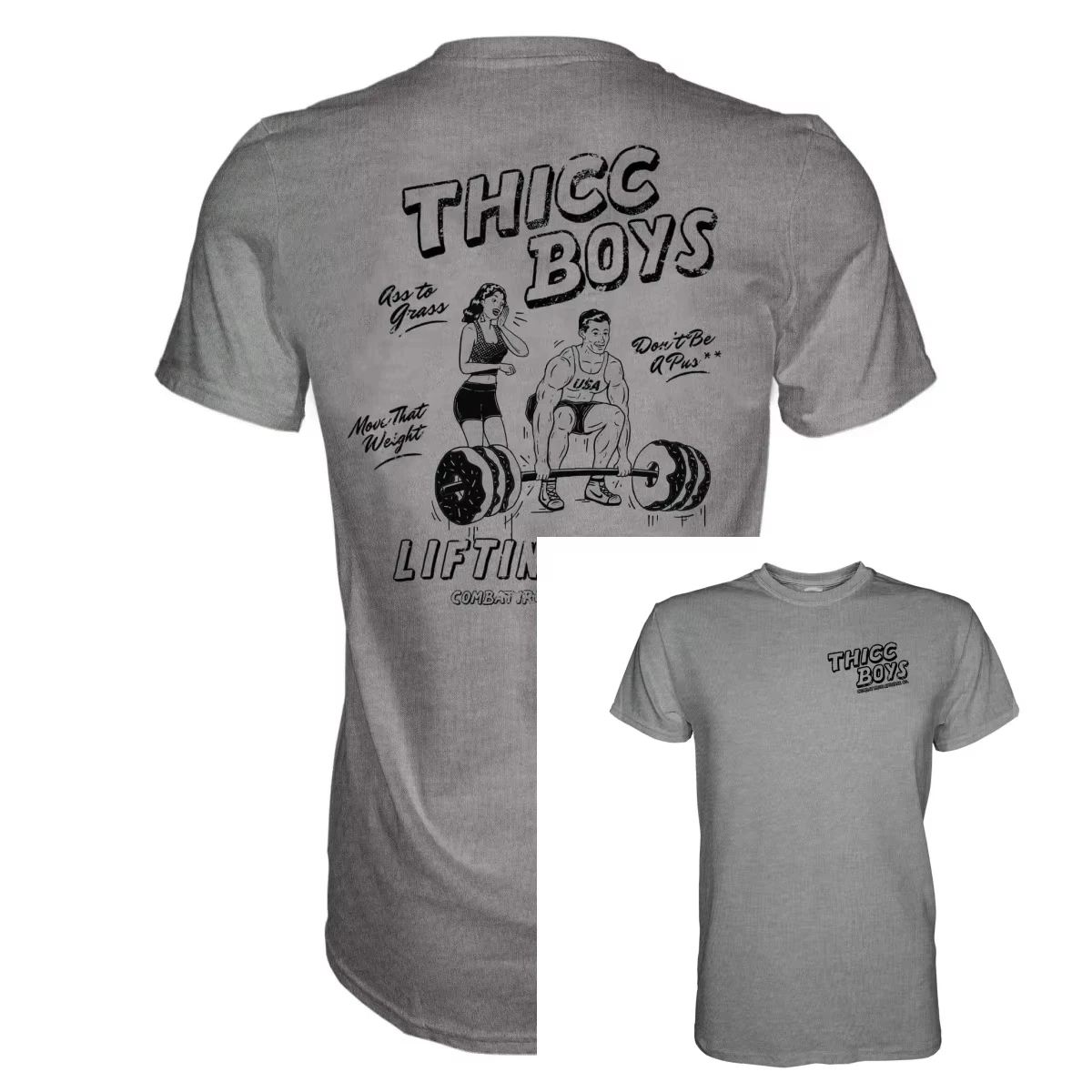 Gym Lovers Thicc Boys Weight Lift Graphic T‑Shirt Retro Funny Fitness Cartoon Pattern Unisex Short‑Sleeve Daily Wear Top