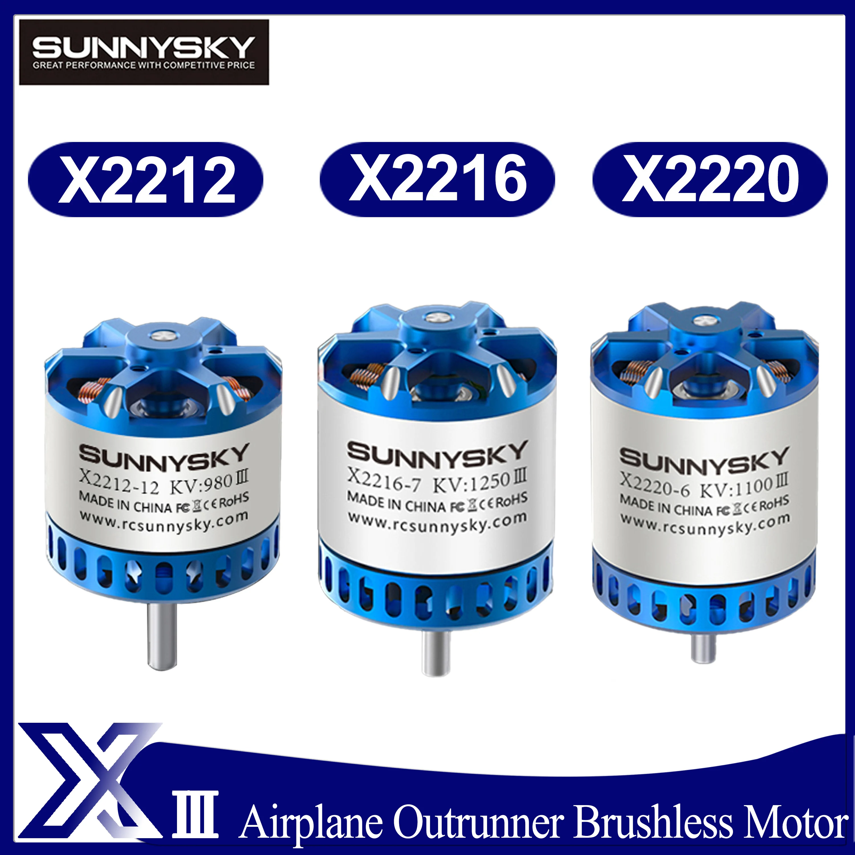 SUNNYSKY X2212-III X2216-III X2220-III V3 Outrunner Brushless Motor for RC FPV Racing Drone Quadcopter Airplanes Fixed-wing