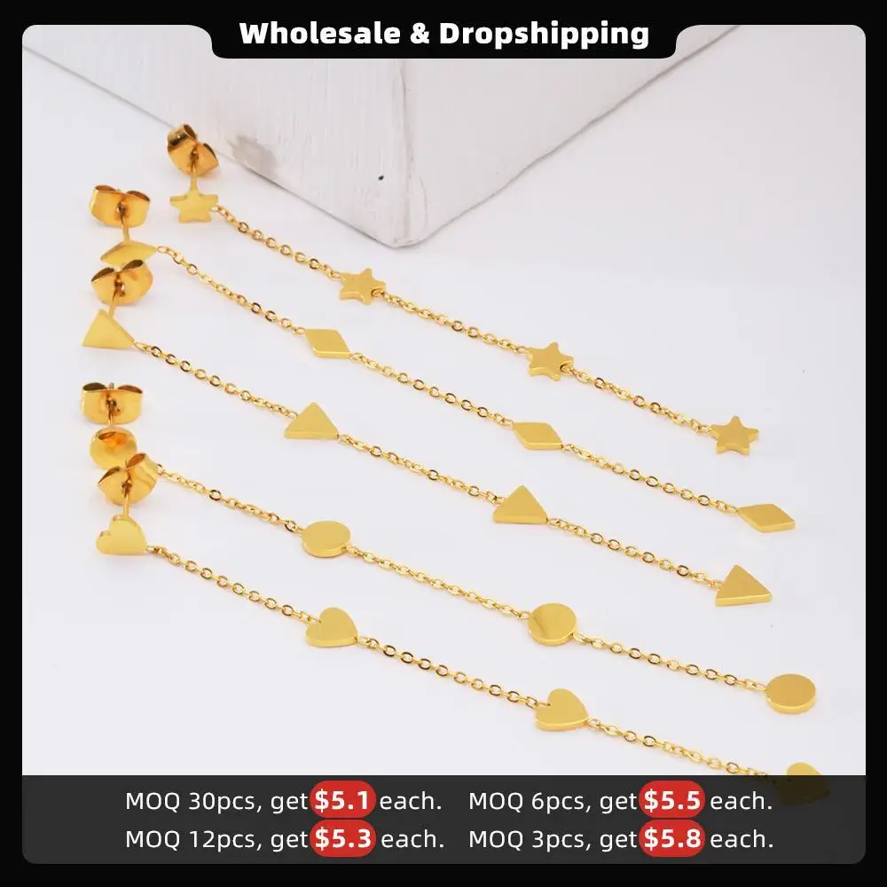Enfashion Long Geometric Heart Dangle Earrings Gold Color Star Earings Drop Earrings For Women Long Earring Fashion Jewelry