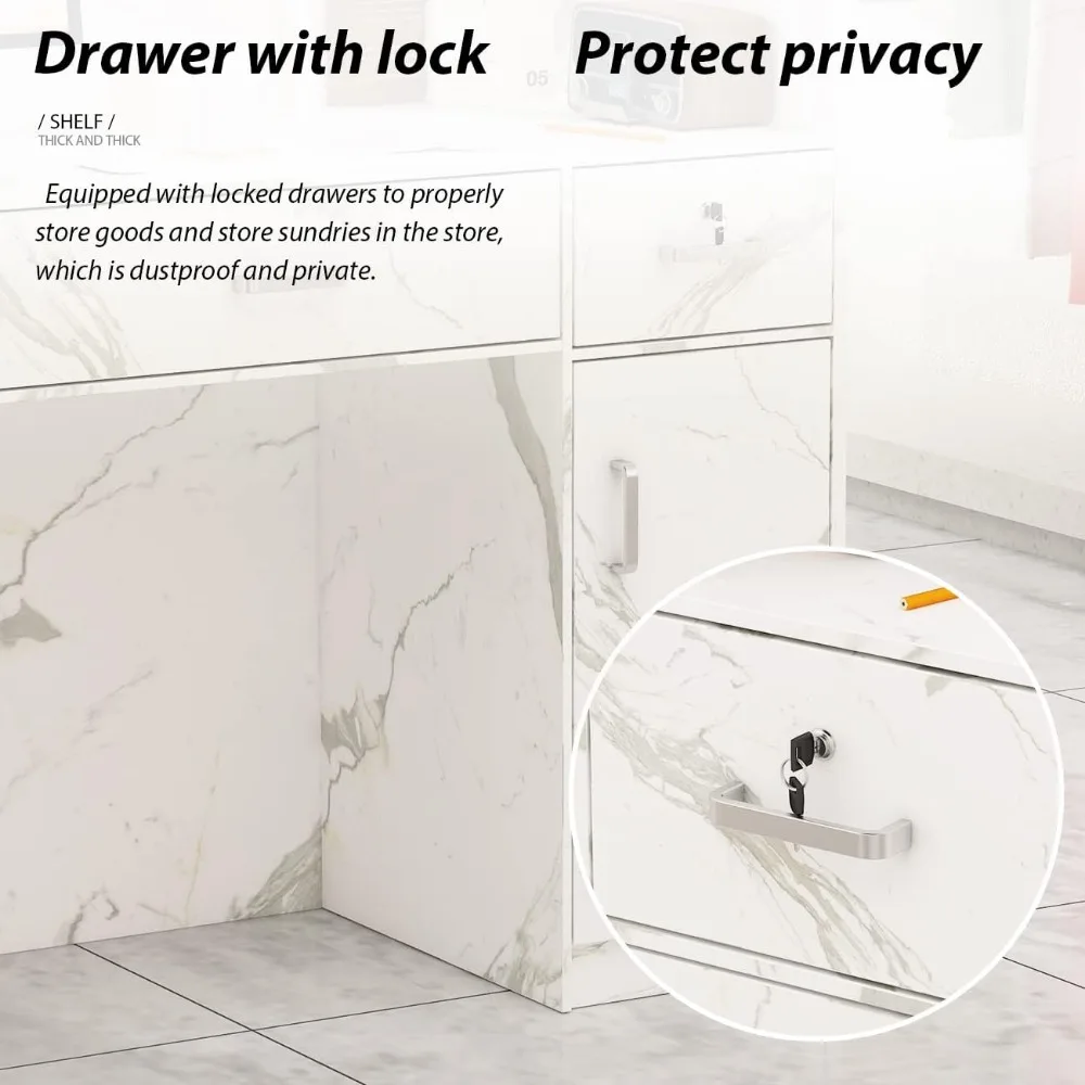 Reception Desk Reception Stations with Open Shelf & Drawers, Wooden Counter Desk with Lockable Drawer for Office Reception Room