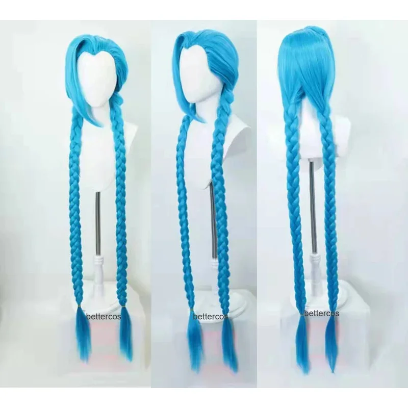 

120cm/46.8" LOL Jinx Cosplay Wig Jinx Blue Braids The Loose Cannon Wig Jinx Heat Resistant Synthetic Hair Wigs + Wig Cap