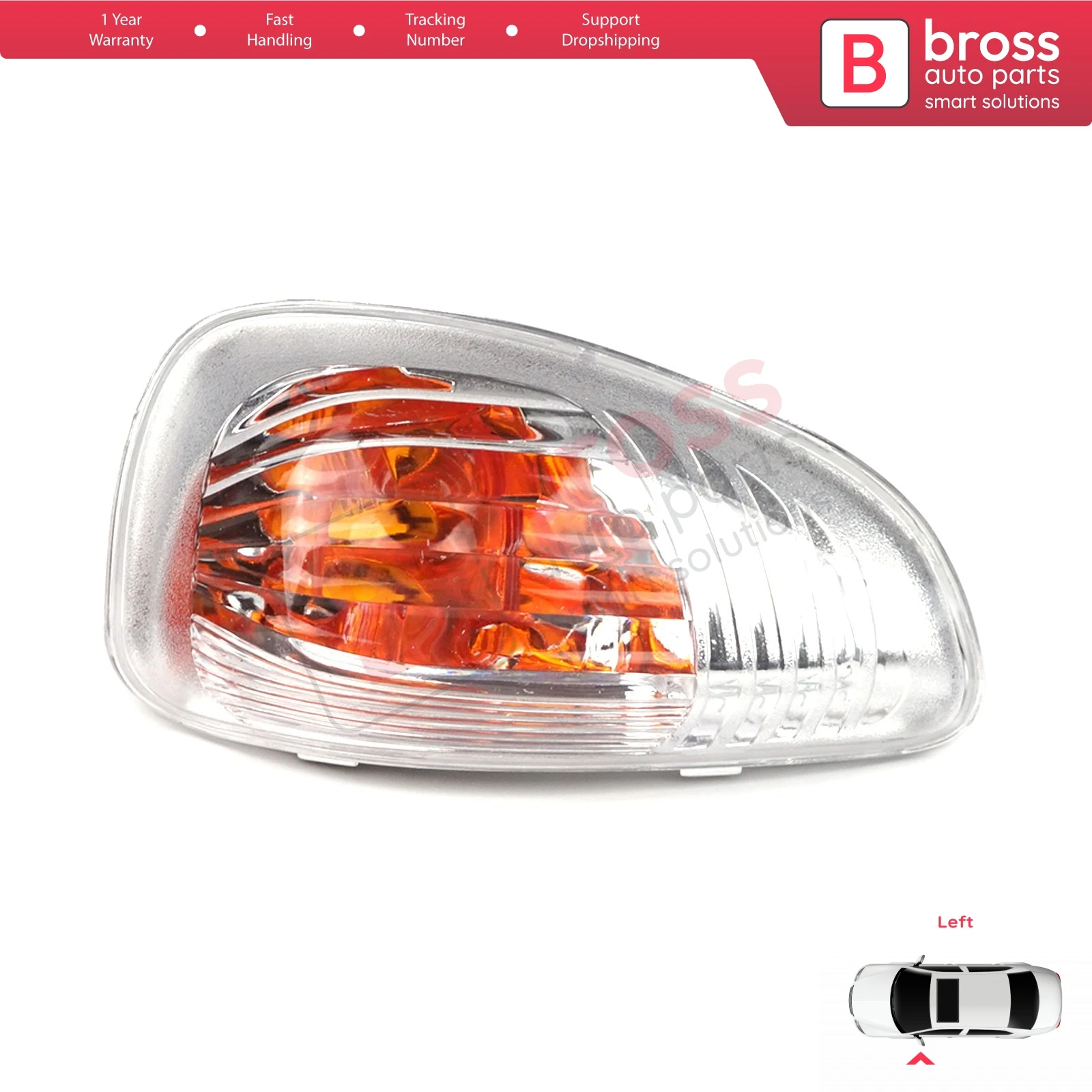 Bross BSP625-1 Side Mirror Indicator Left Lens 7485120621 for Master Movano NV400; 7485120621; 261650223R; 93167593; 4419994