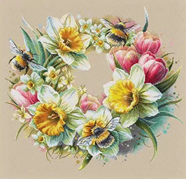 

Daffodils and tulip flowers 18CT 14CT Unprinted Top Quality Cross Stitch Kits Embroidery Art DIY Handmade Needlework Home Decor