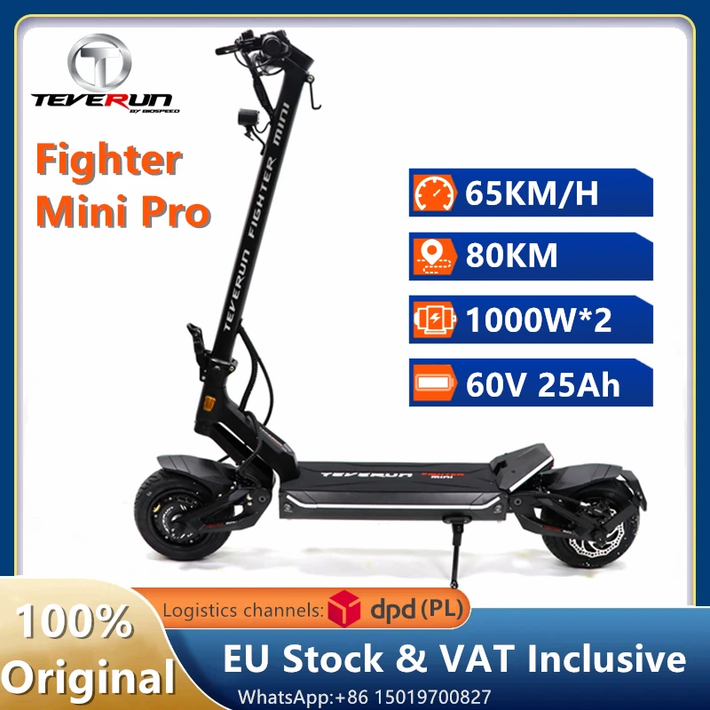 EU Stock Teverun Fighter Mini Pro Smart Electric Scooter 60V 25Ah Smart BMS Battery 1000W*2 Motor 65KM/H Speed Kickscooter