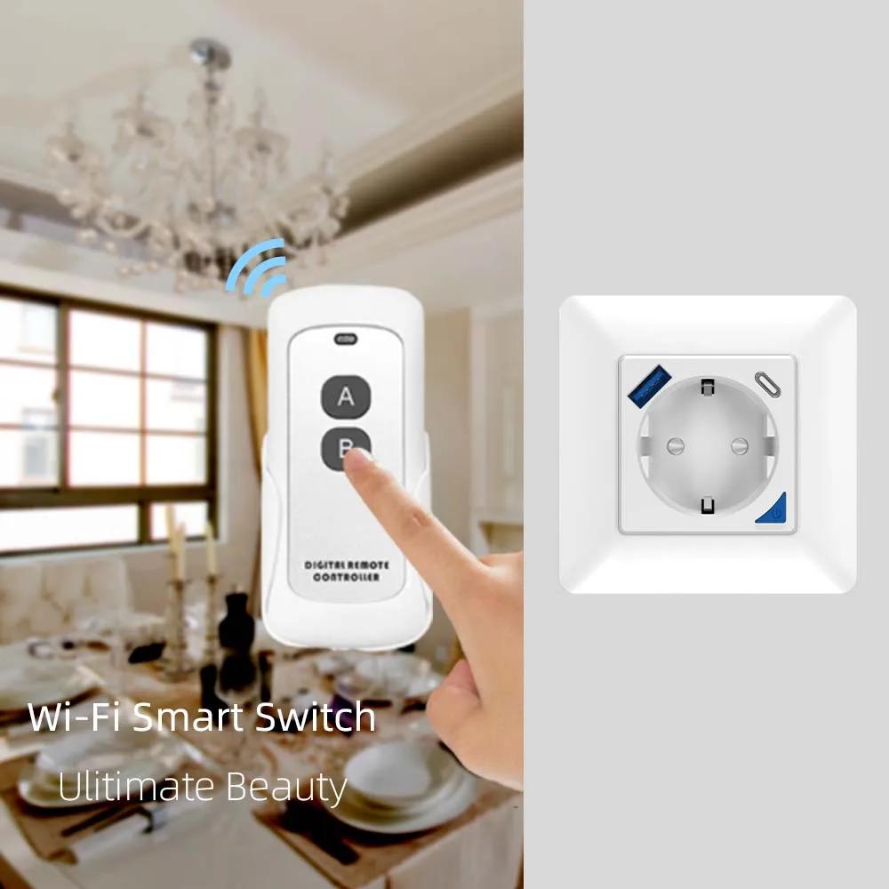 Tuya  Wifi EU 16A Wall Socket Smart Plug Type C Port Voice Control Timer Schedule Function Work with Alexa Google Home