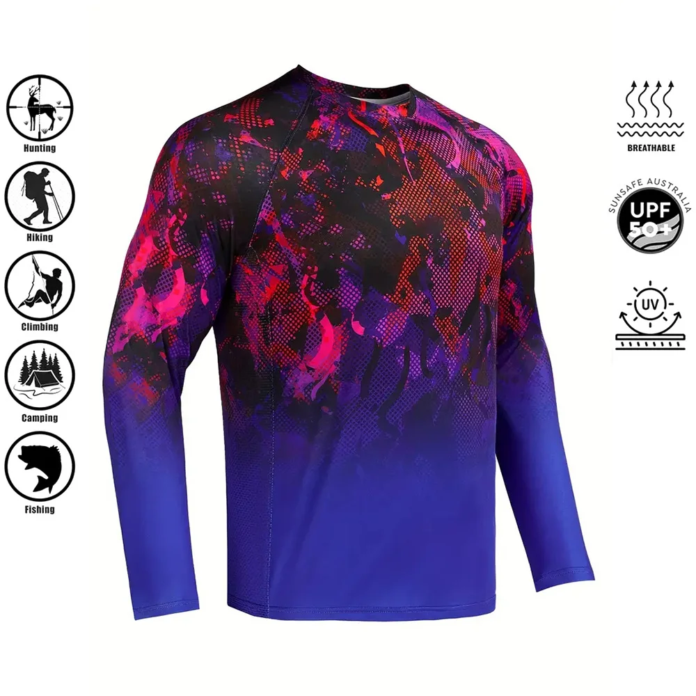 Men's Fishing Shirts 3D Pinting Summer Fishing Apparel Breathable T-Shirt Long Sleeve Outdoor Sports Crewneck Fishing Shirts