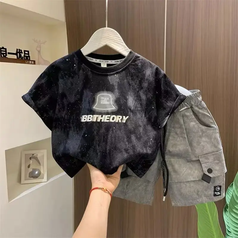 New Summer Boy Clothing  Children's Clothes Set Boys Short Sleeve T-Shirt+ Workwear Shorts 2 Piece Set Kids 1-9T Sportswear Suit