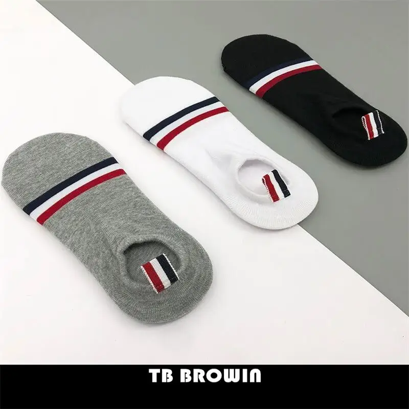 TB BROWIN THOM Men\'s Socks Korean Fashion RWB Stripes No Show Women\'s Cotton Street Fashionable Harajuku Stockings