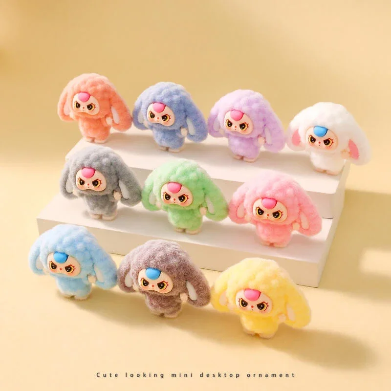 

10pcs Cartoon Babythree Flocking Blind Box Cute Cute Doll DIY Keychain Desktop Decoration Small Ornaments Children Birthday Gift