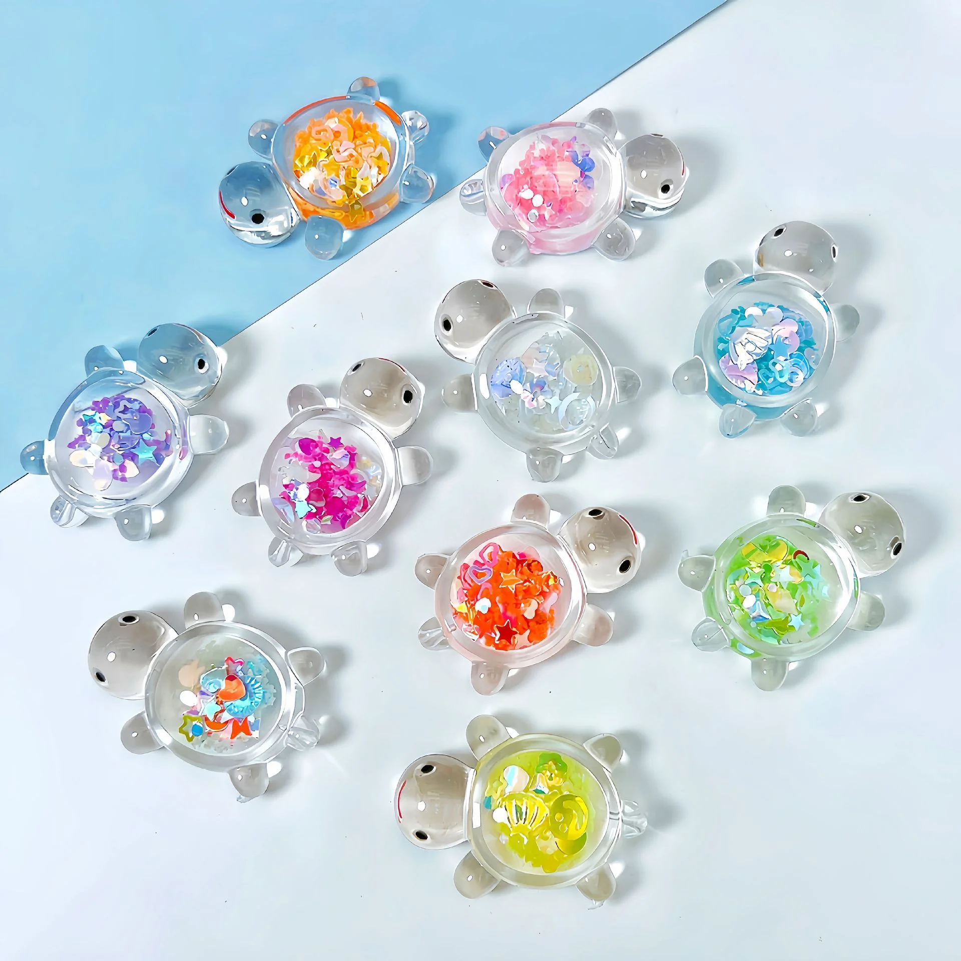 10 Stück/Set Leuchtende Pailletten-Schildkröten-Anhänger Transparente Harz-Mini-Schildkröten-Figuren DIY-Bastelzubehör für Schlüsselanhänger und Schmuck – Detail 2