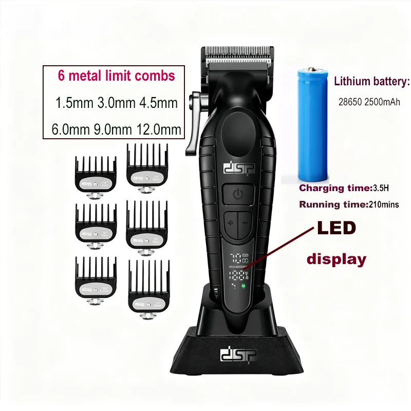 

Professional Electric Hair Clipper No-load 4 speeds adjustable DLC Blade 2500mAh Barber Shop Silent Hair Machine Hair Trimmer