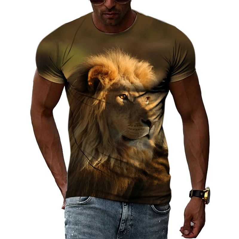 Summer New Animal Tiger Pattern 3D T-Shirt Street Fashion Hip-Hop Cool Top Handsome Fashion Men's Round Neck Short Sleeve Clothi