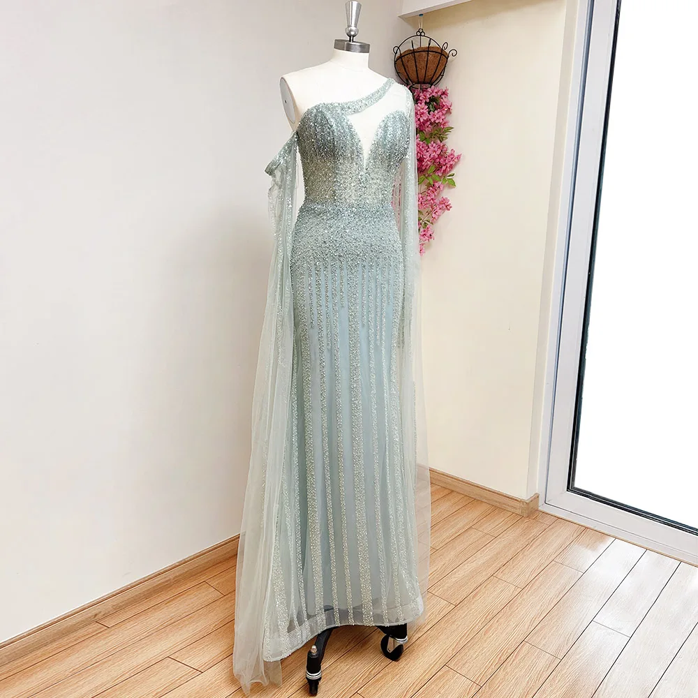 Alinovia-vestido de noche de sirena árabe para mujer, traje de lujo de un hombro con cuentas de cristal, largo, Formal, para fiesta de graduación y boda, 2023