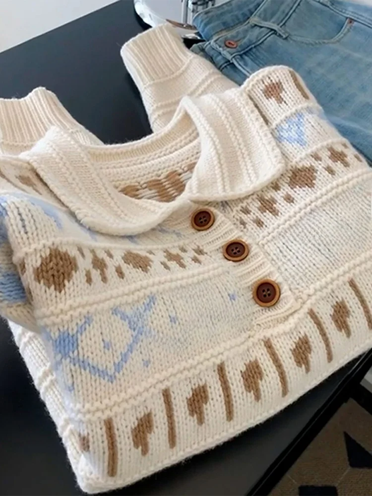 เสื้อถักนิตติ้งลายแฟร์ไอล์เนื้อนุ่มใส่สบายสำหรับผู้หญิง ใส่เป็นเสื้อตัวในได้ เหมาะสำหรับฤดูใบไม้ร่วงและฤดูหนาว สไตล์เกาหลี ทรงปกติ ให้ความอบอุ่น