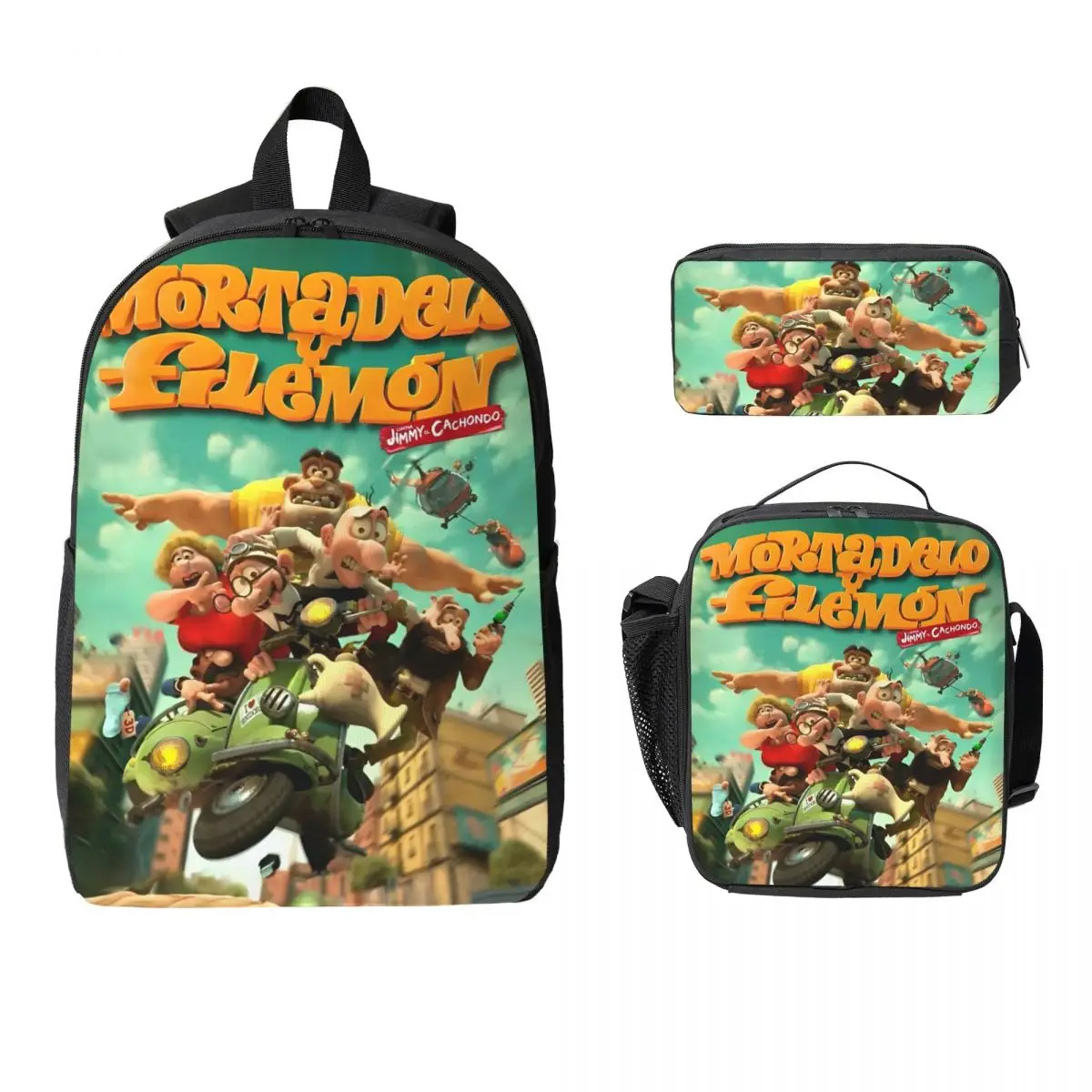

3Pcs Mort & Phil Mortadelo Y Filemn Backpack Set for Girls Boys Pencil Boxes Bookbag Sets with Lunch Box For School Students