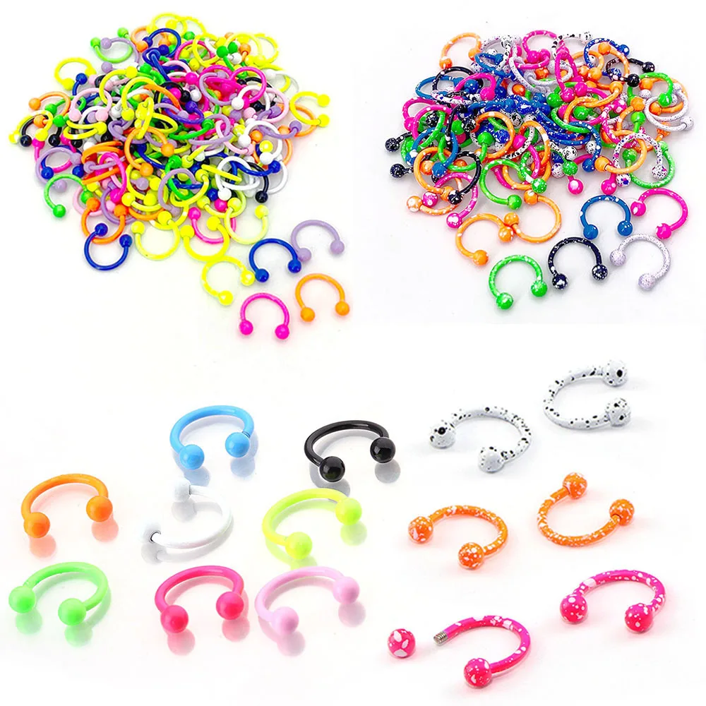 10pcs Colorful Nose Ring Septum Piercing Hoop BCR Stainless Steel Lip Cartilage Earring Stud Circular Ear Horseshoe Body Jewelry