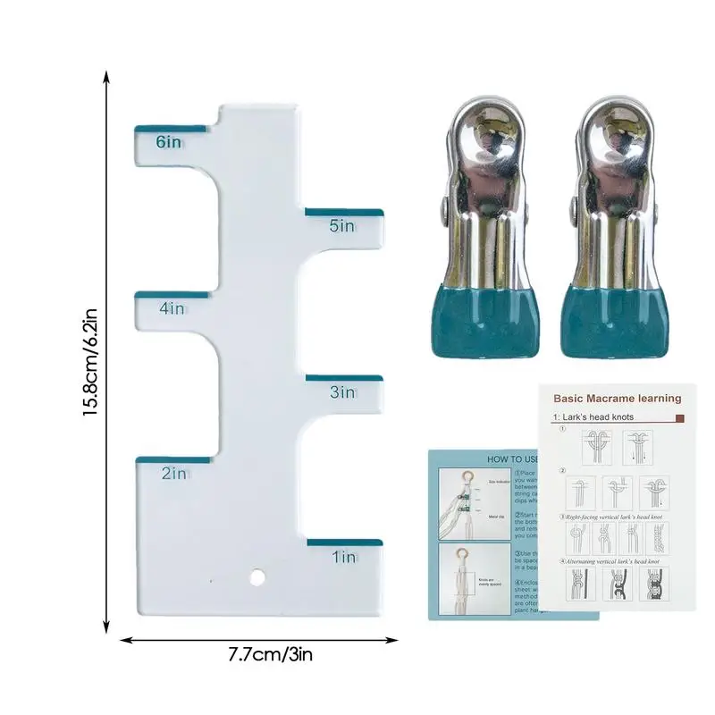 Macrame Gauge DIY Macrame Acrylic Ruler Plant Hanger Gauge Plant Hanger Crafting Weaving Knotting Measure Ruler with Metal Clips