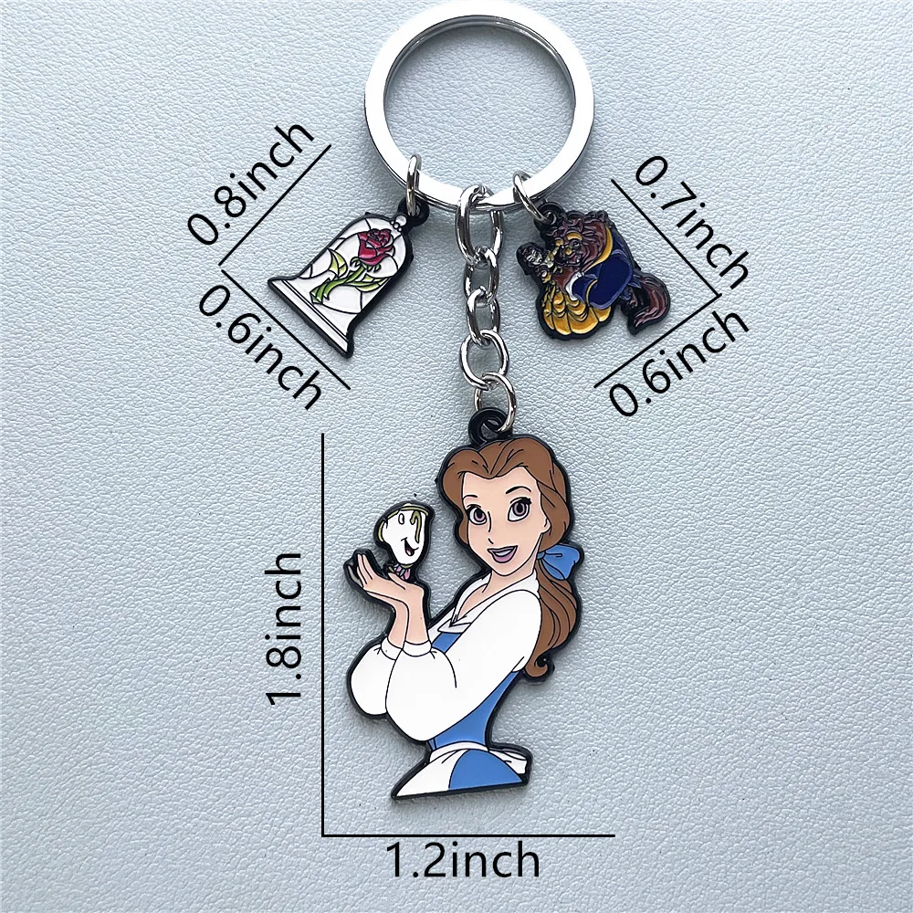 Disney Beauty and the Beast Princess Anime Cartoon Metal Keychain Gifts for woman girl