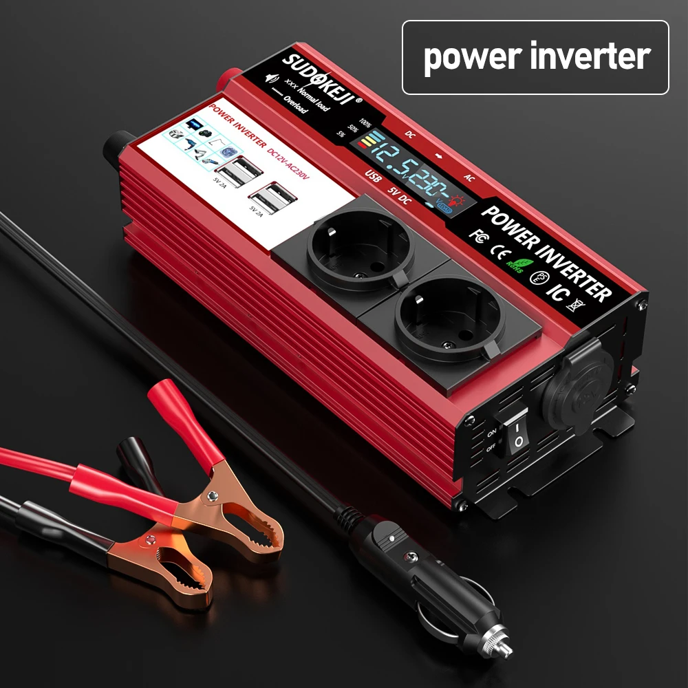 12V To 220V 4000W Power Inverter LCD Display EU Socket Solar Inverter Dual USB Fast Charging for Phone Laptops Car image 6