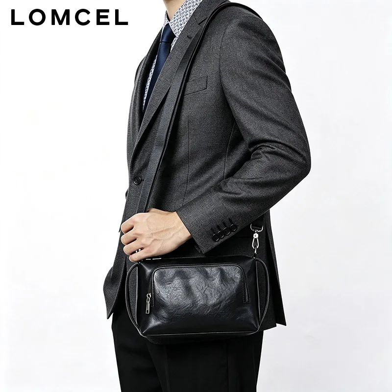 LOMCEL 51 New men's crossbody bag made of top-grade cowhide leather single shoulder bag, genuine leather  fashionable