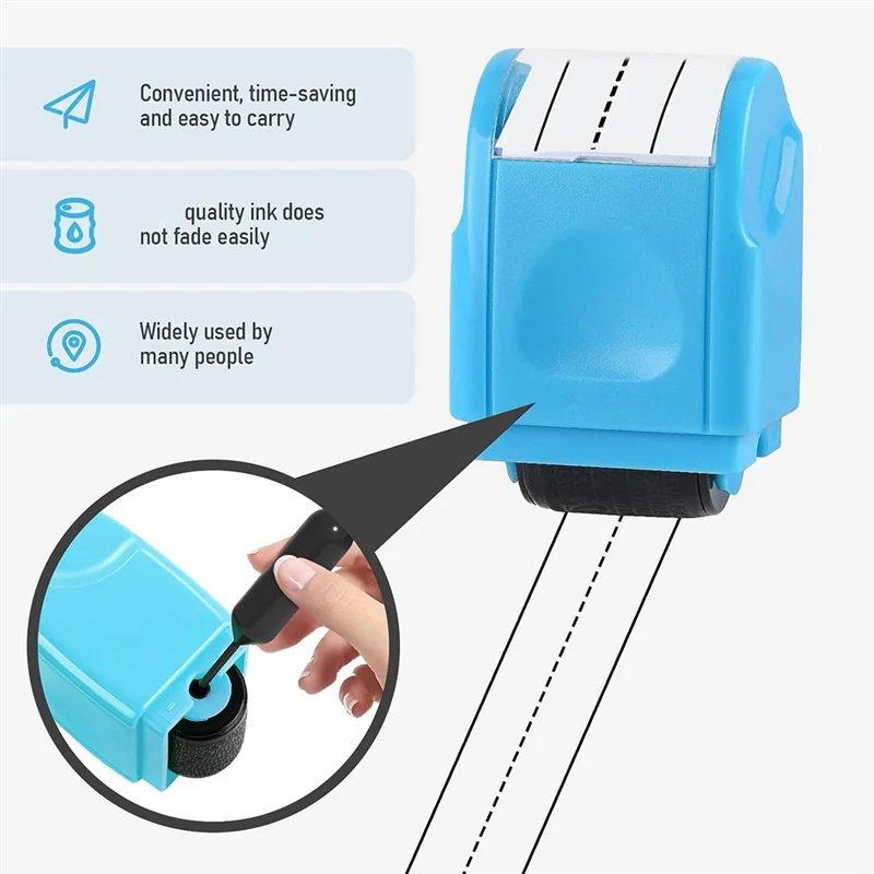 Upgraded 2PCS Dashed Handwriting Lines Roller Stamp Self-Inking Practice Line Roller Stamp With 3 Refills,Blue