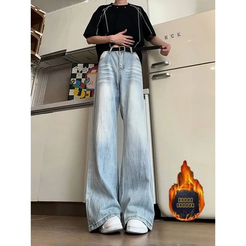 

Cleanfit Fce Lined Straight Leg Jeans Men's Women's Winter Denim Pants Lightning Pattern Micro Flared Stand Fit Jeans