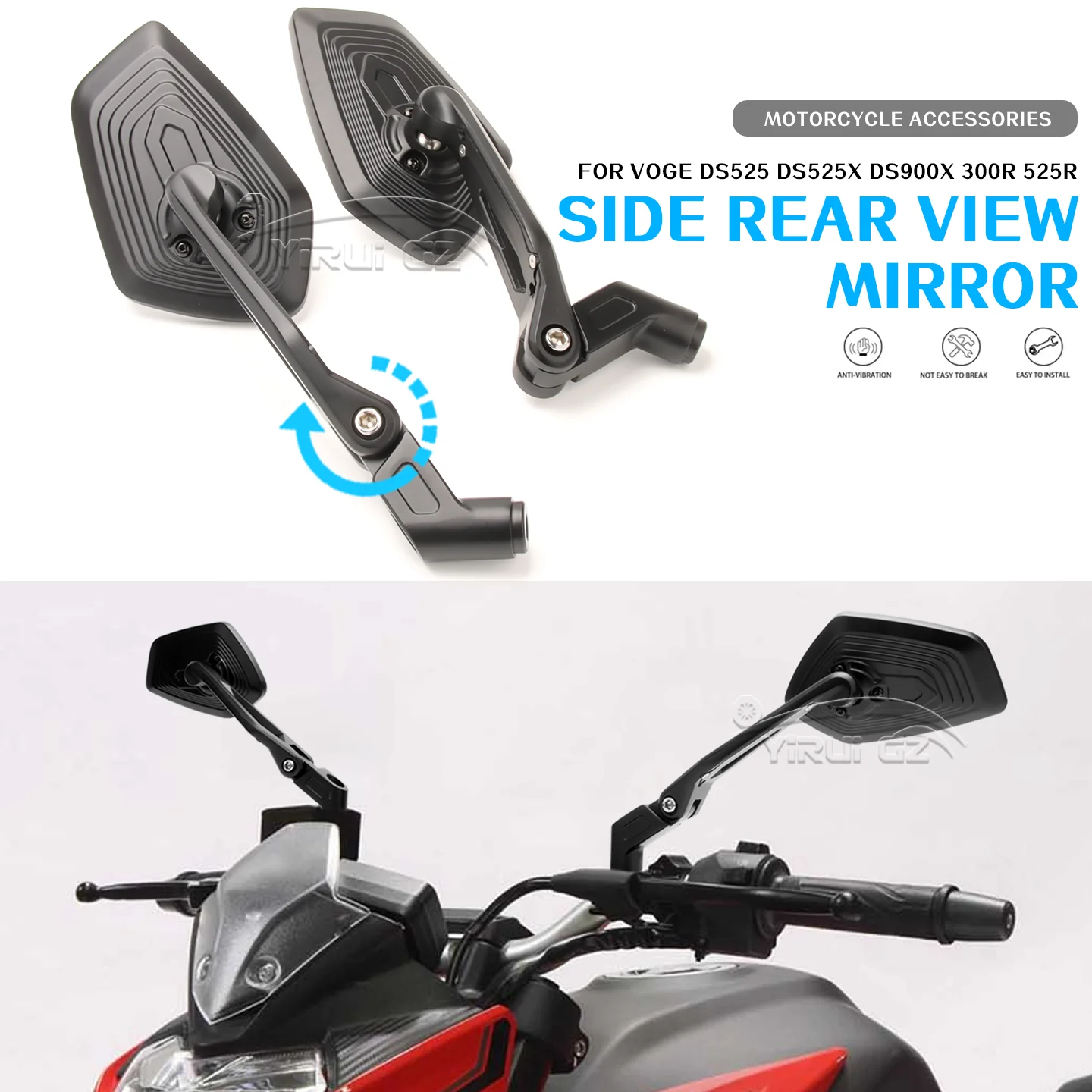 

Motorcycle Rearview Mirror Aluminum Adjustable Side Rear View Mirrors For VOGE DS525 525R 300R DS525X DS900X DS525 DS525X DS900X