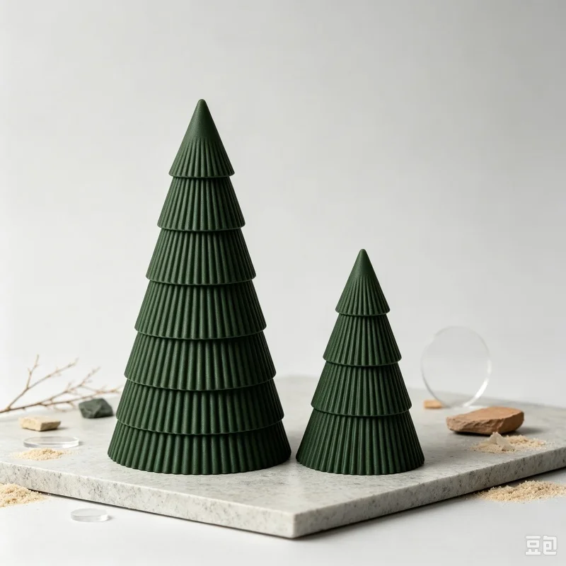 3D Printed Wabi‑Sabi Style Christmas Tree Set Modern Ribbed Xmas Figurine Minimalist Desktop Holiday Home Decor Ornament