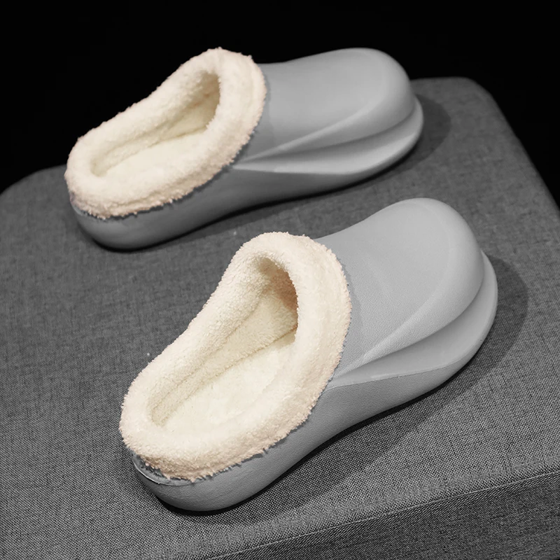 

Slipper Lightweight Round Toe Thick Bottom Flexible Slip-on Recommended Waterproof Non-slip Wear-Resistant Plus Velvet Keep Warm