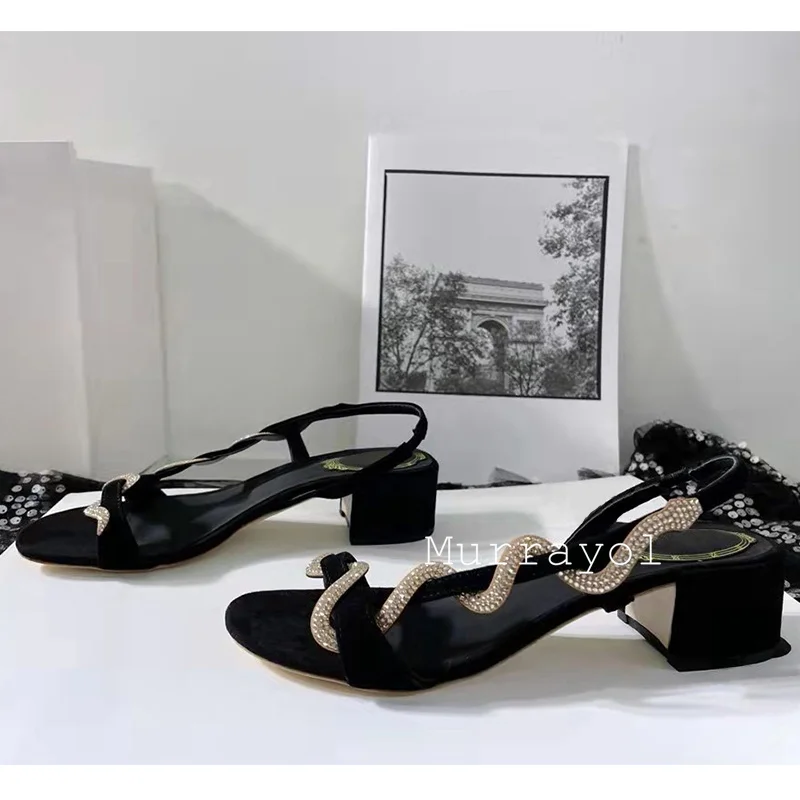 Slangvormig Ontwerp Een Riem Dunne Hakken Sandalen Vrouwen Koe Suède Kristal Decor Hoge Hakken Sandalias Zomerjurk Schoenen pompen