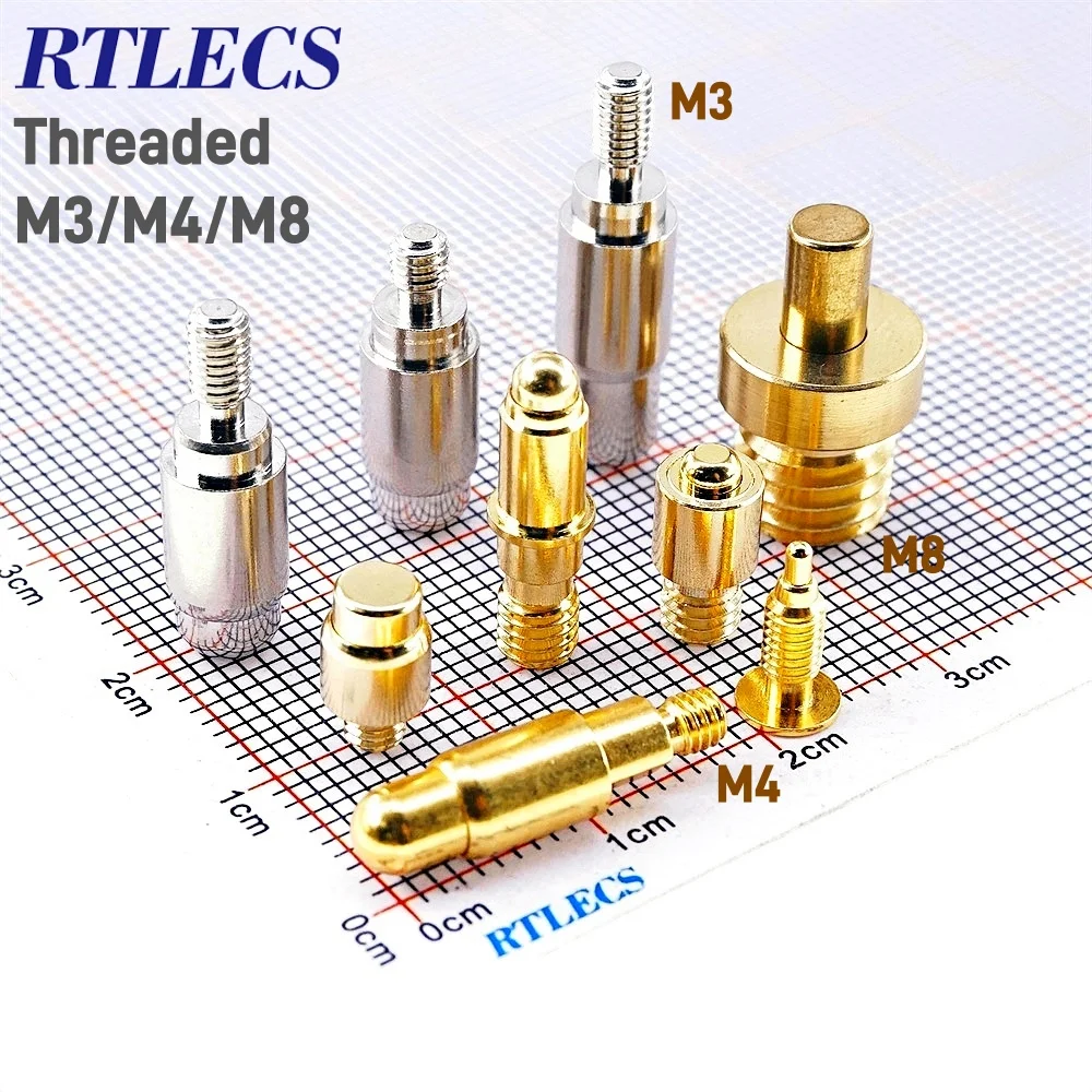 2/5/20Pcs High Current Pogo Pin Theaded M3 M4 M8 Connector 1A 4A 5A Battery DC Power Spring Loaded Needle Test Probe Gold Plated