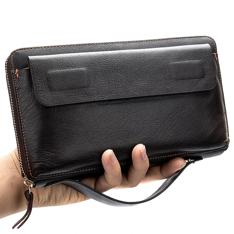 Genuine Leather Business Clutch Wallet Men Long Leather Phone Bag Purse Male Large Size Handy Coin Wallet Card Holder Money Bag