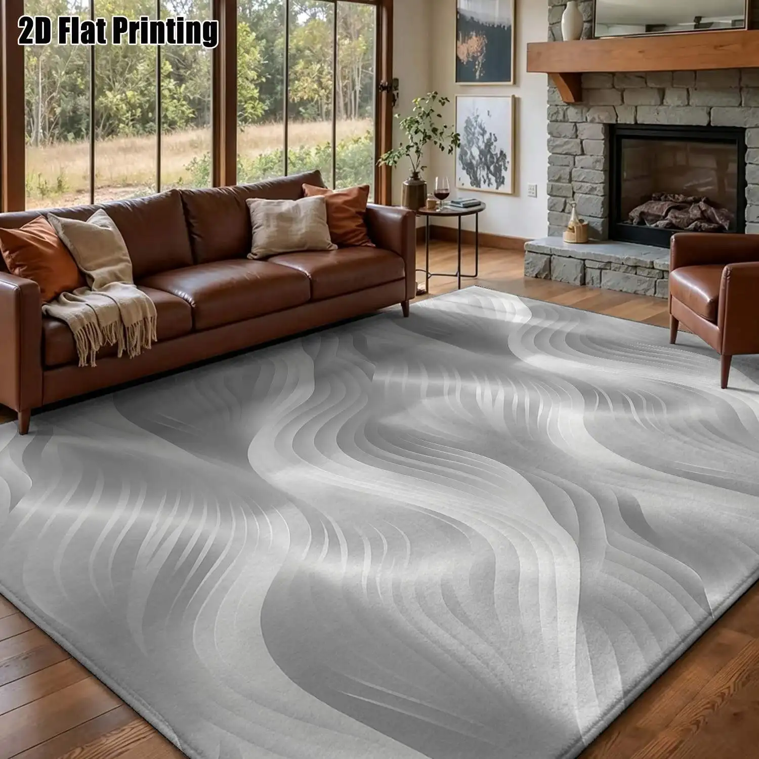 1Pc 2D Printed Grey-White Abstract Art Nordic/Instagram Style Carpet, Modern Minimalist European Geometric Striped Floor Mat Machine Washable, Multi-Size, Ideal for Home Decor: Entrance, Dining Room, Foyer, Bedroom, Study, Living Room.
