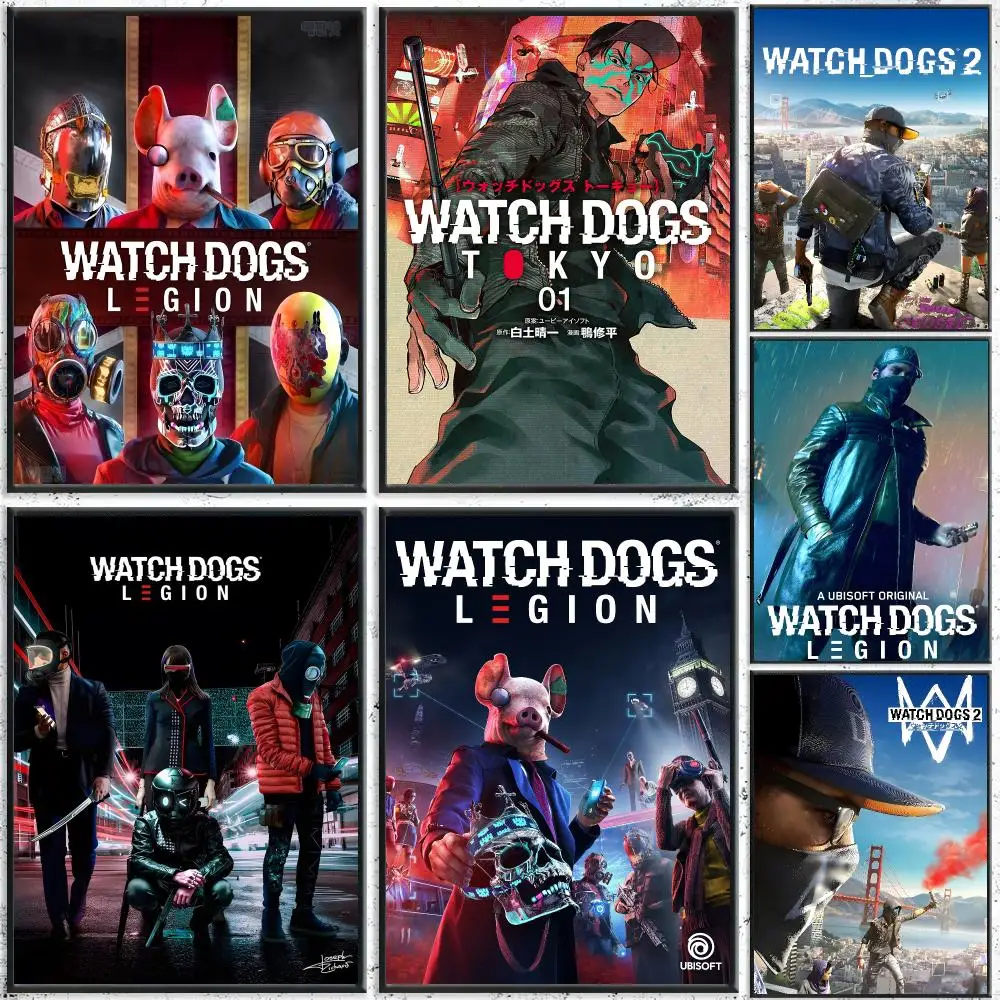 Game Watch Dogs Poster Self-Adhesive Waterproof Wall Stickers, Coffee Bar Home Wall Decor