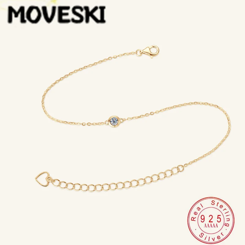 

MOVESKI 925 Sterling Silver Minimalist Bezel-Set Round Brilliant Cut Moissanite Dainty Bracelet for Women