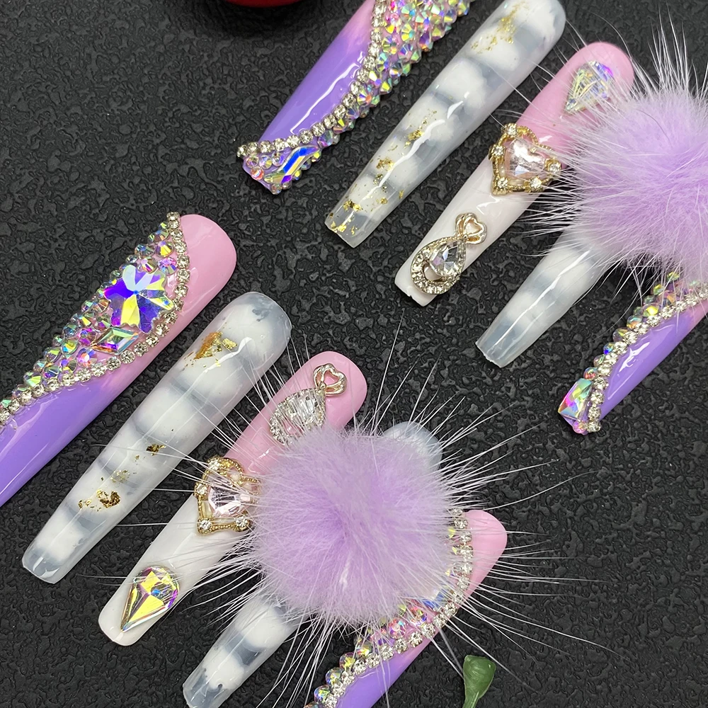 

Luxurious Ballerina Coffin Exclusive Design Handcrafted Nails Art 10PCS Charm Covered Decoration 55mm Extra Long Handmade Nails