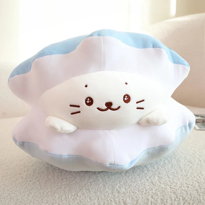 40/50CM Sea Animal Seal Plush Toys Seal in the shell Pillows Stuffed Soft Animal Pillow Creative Gifts