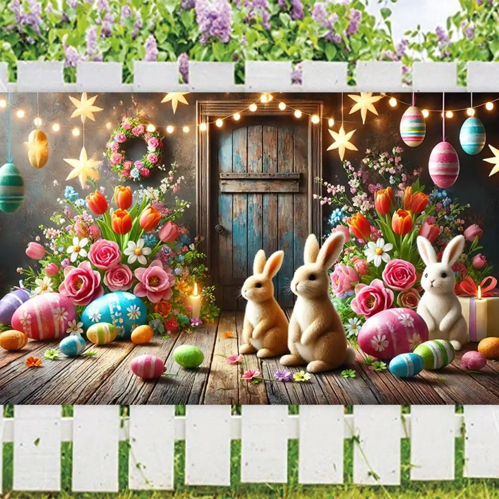 Cartoon Easter Photography Backdrop 180*110cm Flowers Grass Easter Hanging Banner Polyester Colorful Poster Photo Props