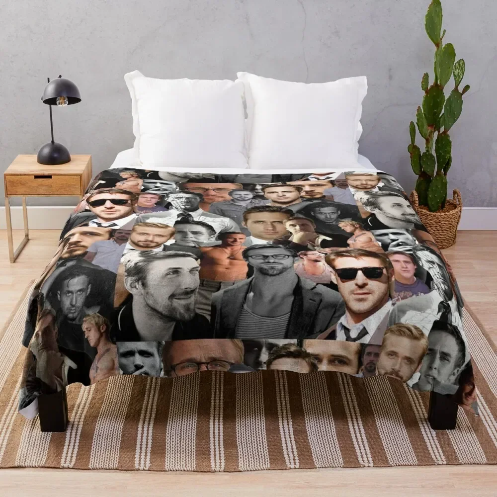 Ryan Gosling Collage Throw Blanket Furrys Bed linens wednesday sofa bed anime Blankets