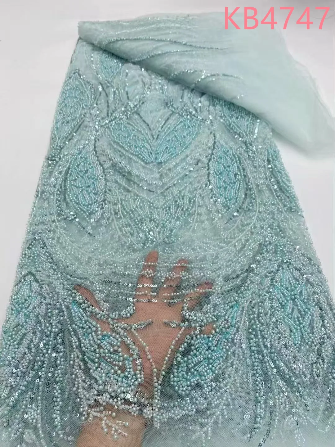 Luxury Wedding Beaded Fabric Sequined Stripes Fabric Latest Lace Fabric High Quality 2025 African Beads Dresses For Woman KB4747