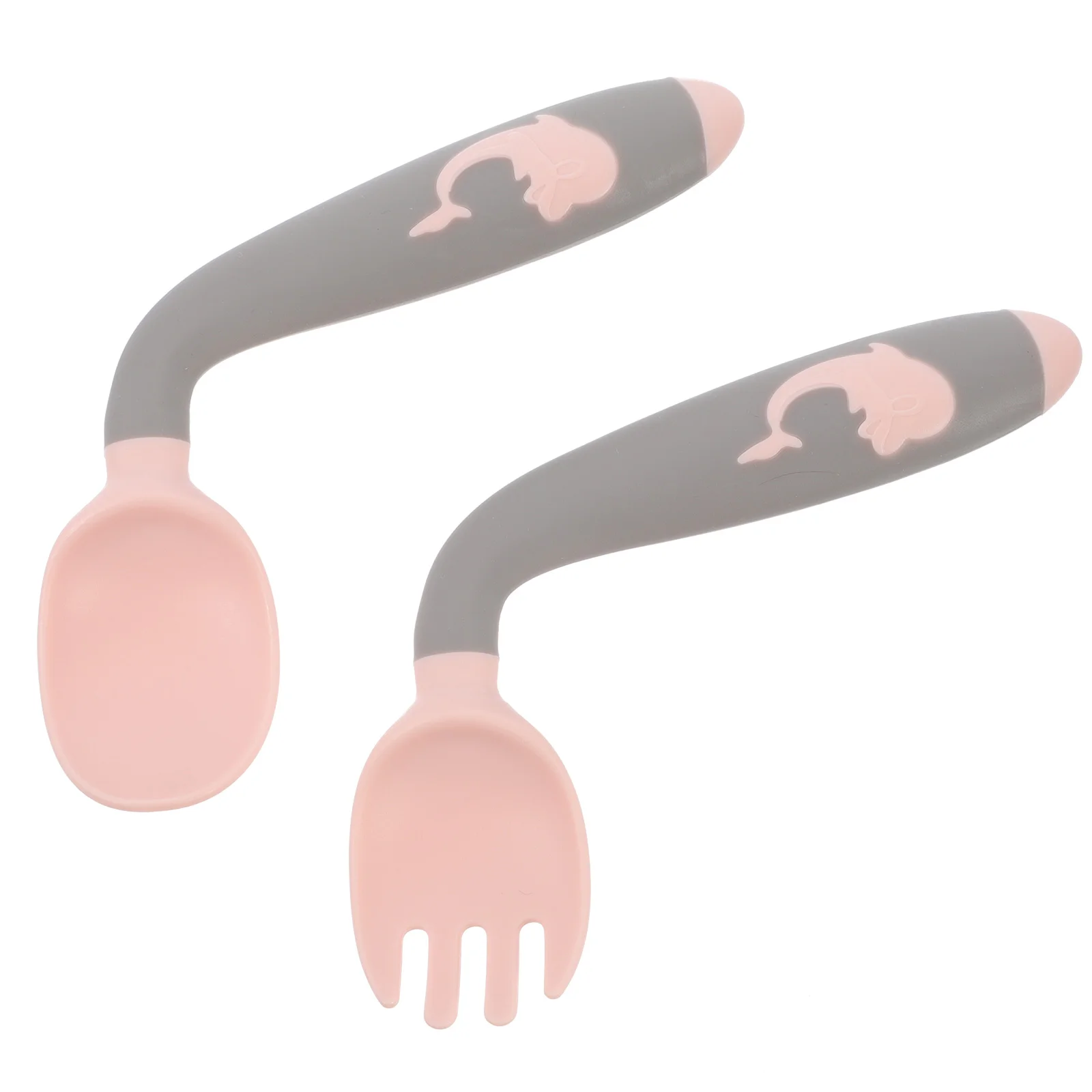 Curved Fork Spoon Baby Utensils Silicone Tableware Children's Cutlery Babies Covered Training Food Grade
