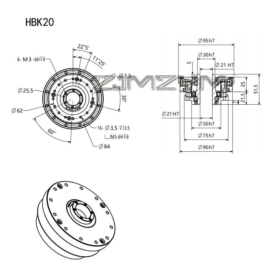 Imagem -04 - Oco Flangeado Robô Comum Redutor Caixa de Engrenagens para Articulações do Braço Mecânico Alta Precisão Hbk14 Hbk17 Hbk20
