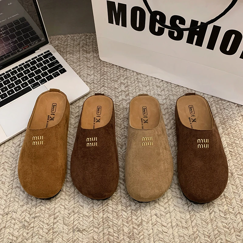 New Women Footbed Comfortable Slip on Mules Mules House Slipers with Arch Support Ladies Suede Backless Casual Shoes