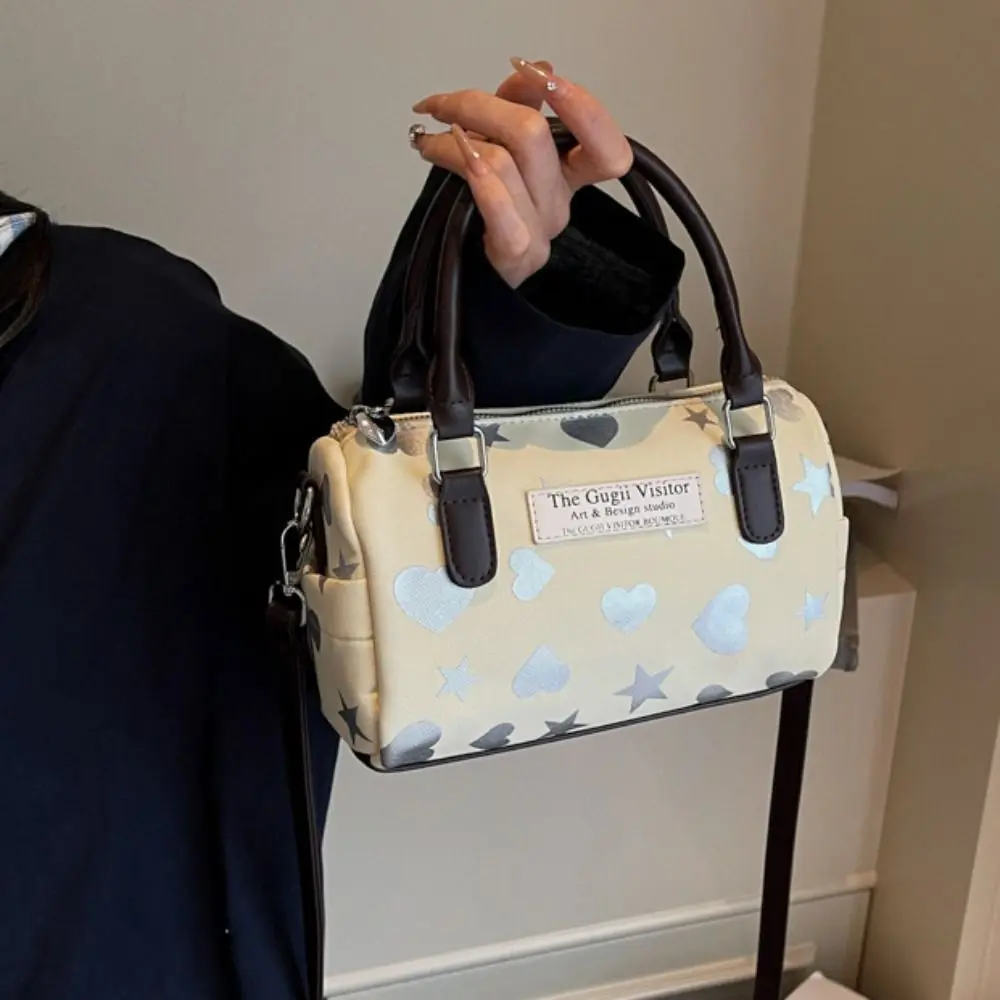 

Ins Retro Bowling Shoulder Bag Star Pattern Korean Style Boston Crossbody Bag Solid Color PU Leather Women's Handbag Travel