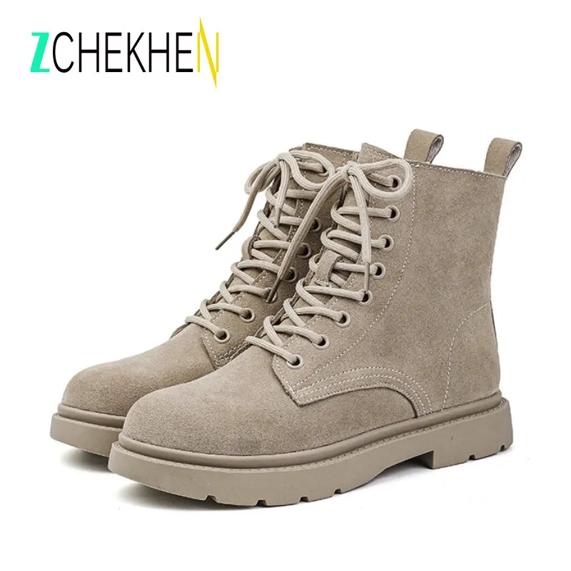 8 Holes Suede Leather Boots Women Lace Up Platform Boots Round Toe Spring Autumn Motorclcle DR Ankle Boots for Women Shoes