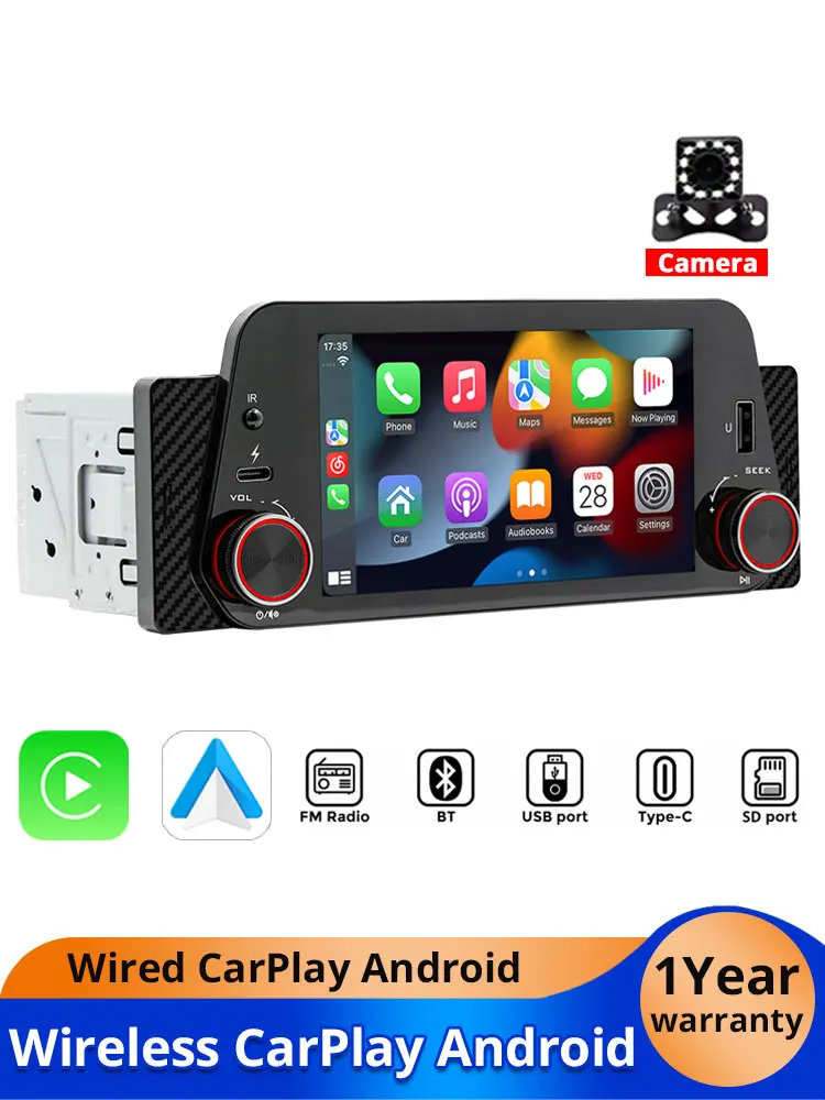 Draadloze Carplay Android Auto 5-Inch Autoradio Bluetooth 1Din Universele Multimedia MP5 Speler Touchscreen FM USB Spiegel Link - afbeelding 2