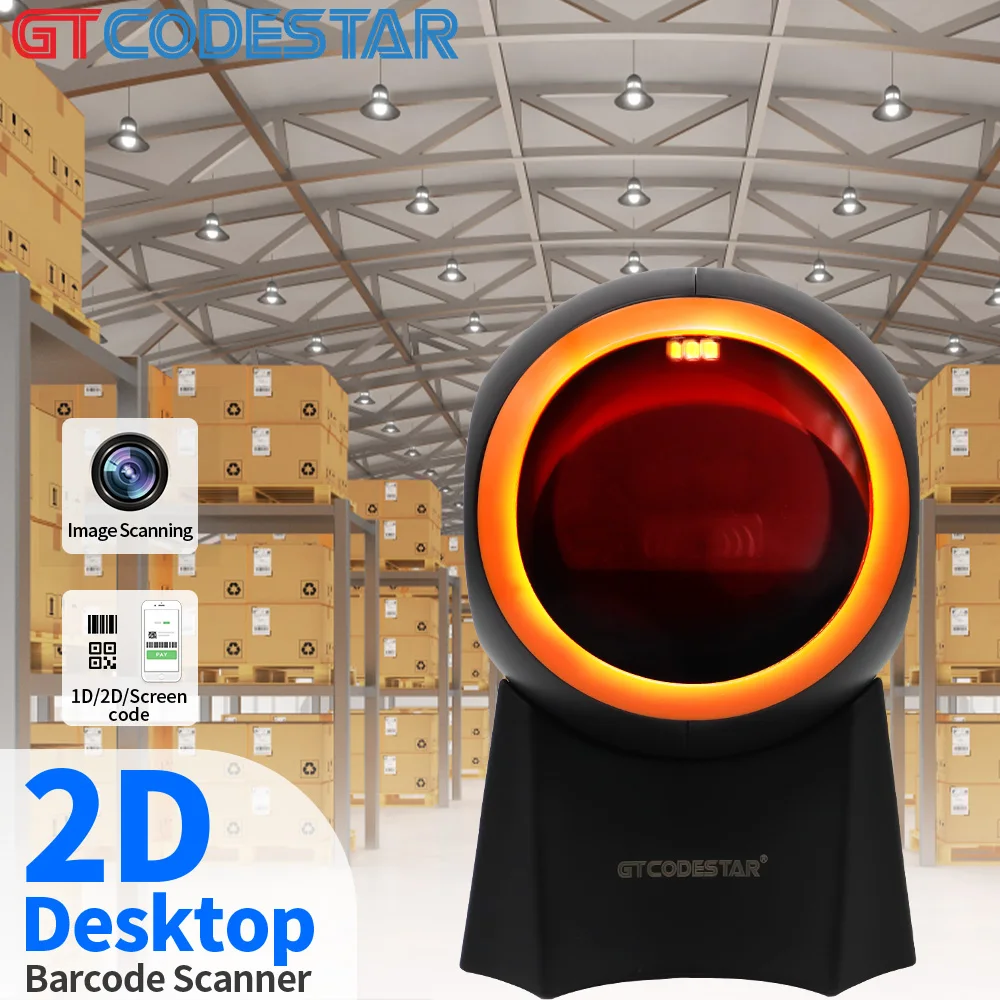 

GTCODESTAR Omnidirectional Barcode Scanner 2D Barcode Reader Platform Desktop Wired QR Code Scanner Table Scanner for Inventory