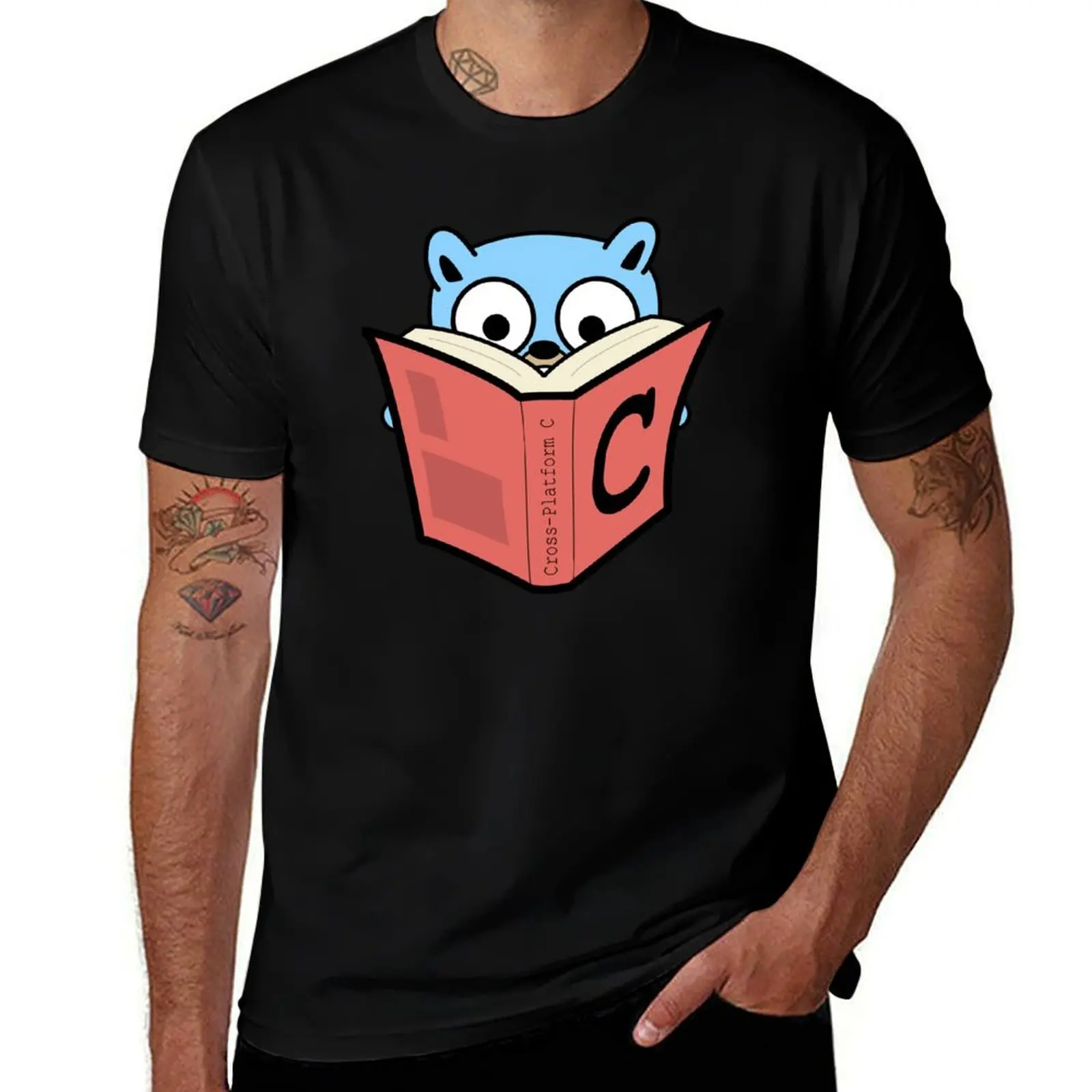 Go C Go: Gopher with C book (Navy) T-Shirt plus size tops customizeds Aesthetic clothing heavyweight t shirts for men